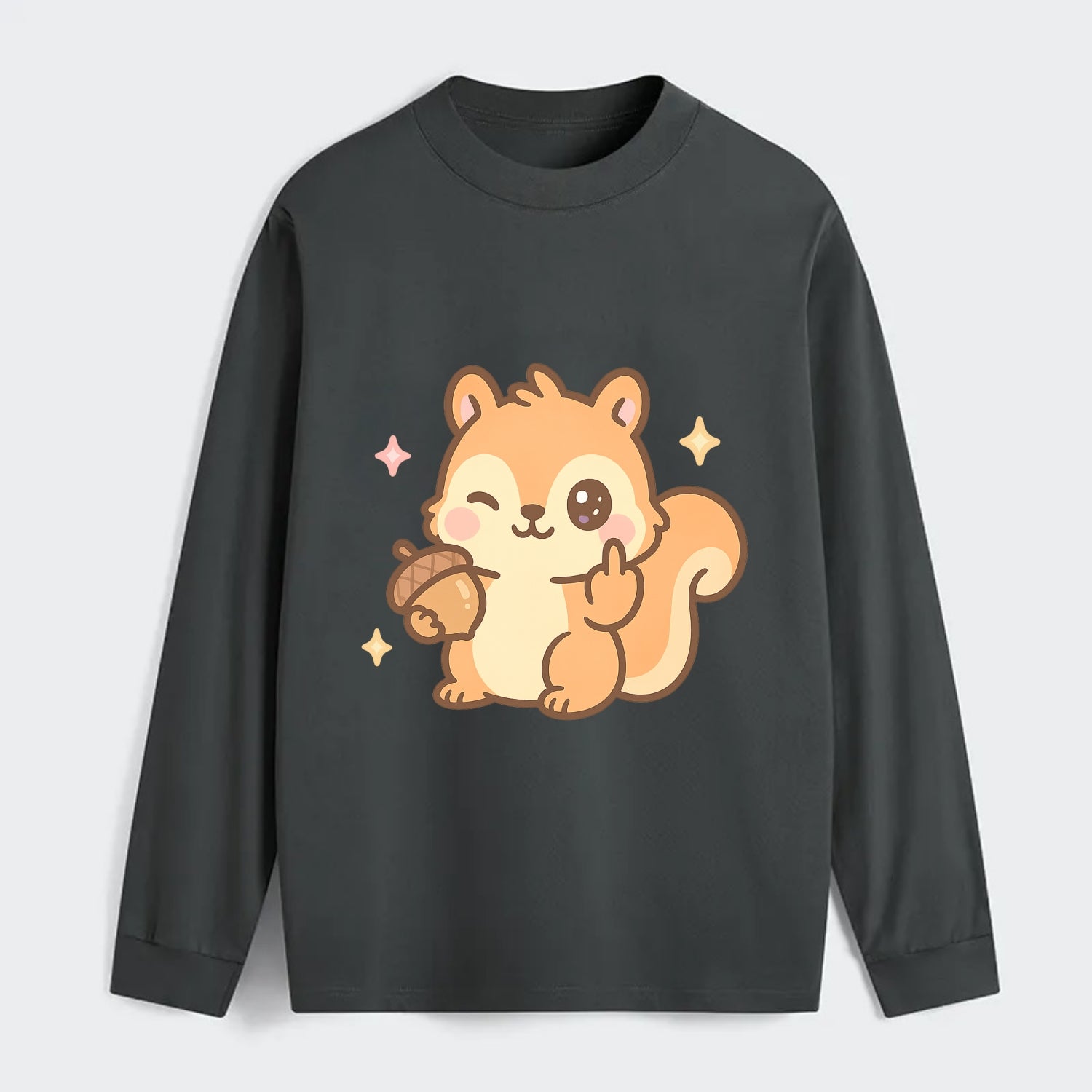 sweet squirrel holding acorn in one paw, flipping off with the other - Classic Long Sleeve Shirt - Gray