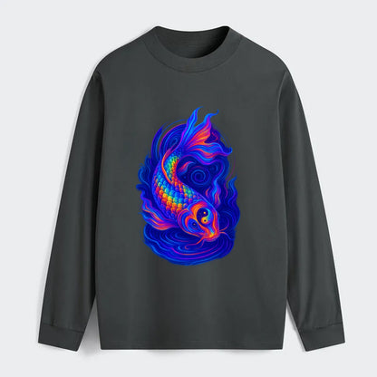Sacred koi with scales reflecting rainbow prisms, yin-yang patterns in - Classic Long Sleeve Shirt - Gray
