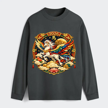 CELESTIAL HORSE | Heavenly horse among clouds and stars | Wings of - Classic Long Sleeve Shirt - Gray