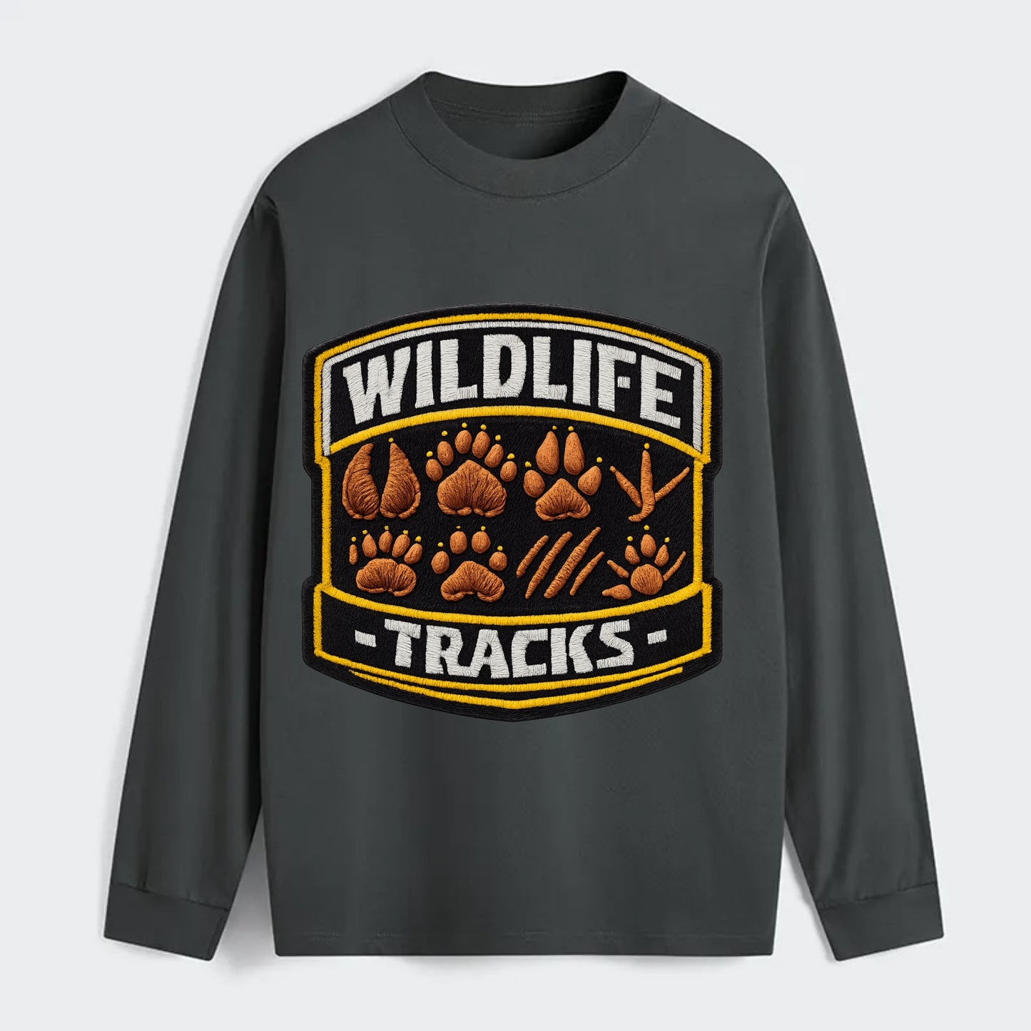 WILDLIFE TRACKS - animal footprints in brown , tracker - Classic Long Sleeve Shirt - Gray