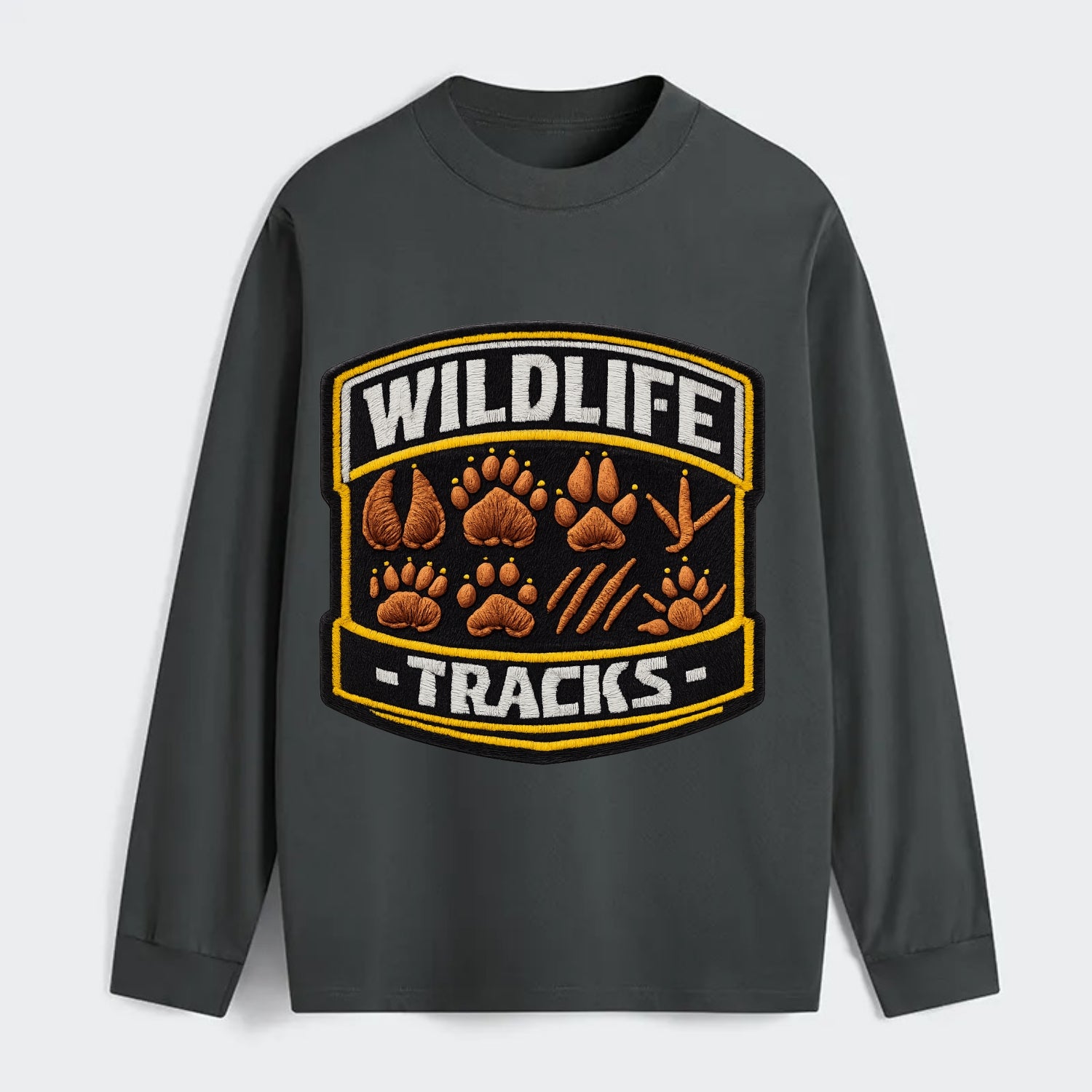 WILDLIFE TRACKS - animal footprints in brown , tracker - Classic Long Sleeve Shirt - Gray