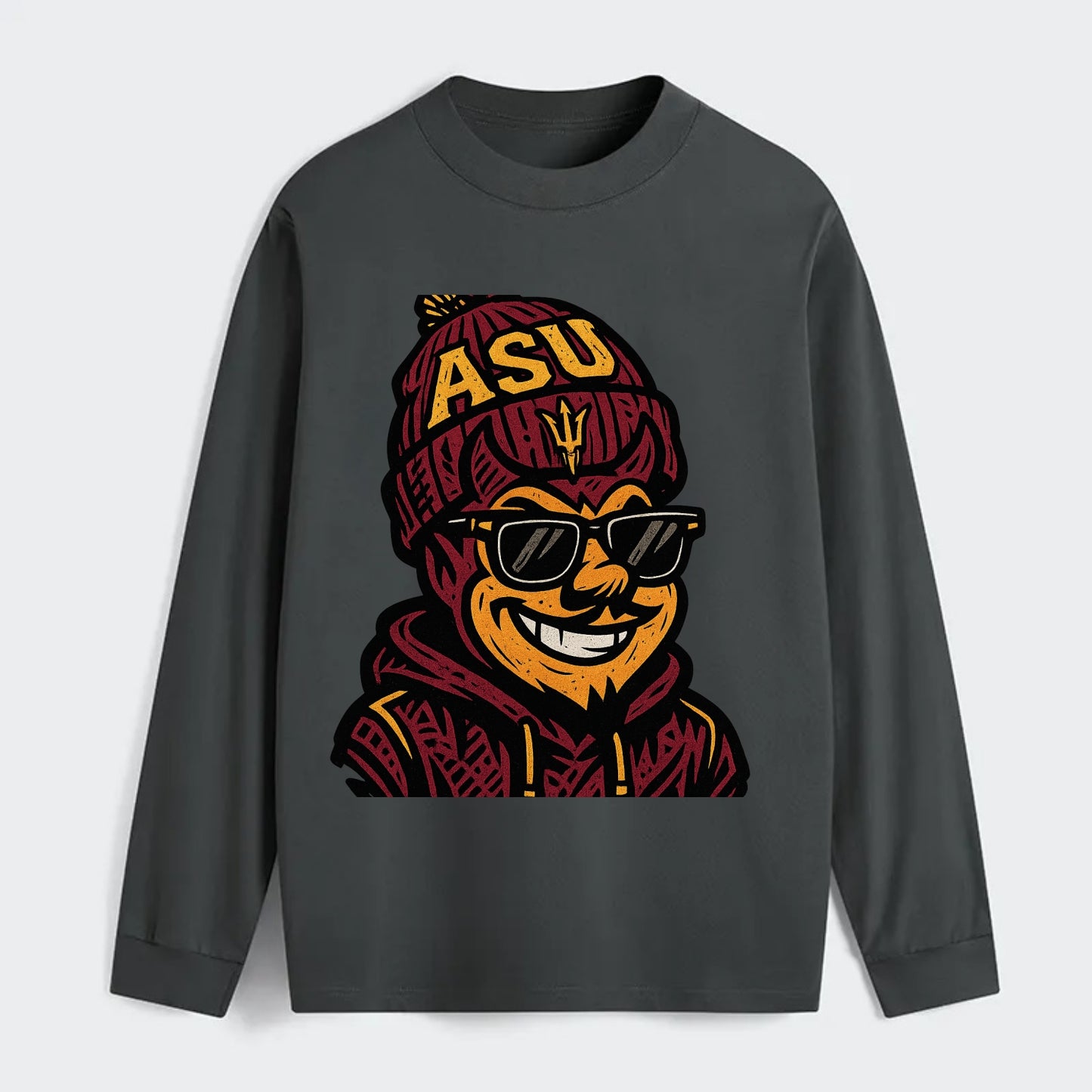 Tempe Sparky wearing Arizona State beanie with fork patch - Classic Long Sleeve Shirt - Gray
