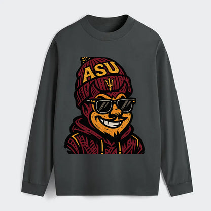 Tempe Sparky wearing Arizona State beanie with fork patch - Classic Long Sleeve Shirt - Gray