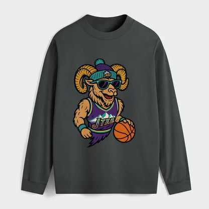 Utah Bighorn wearing Jazz beanie with mountain melody patch and - Classic Long Sleeve Shirt - Gray