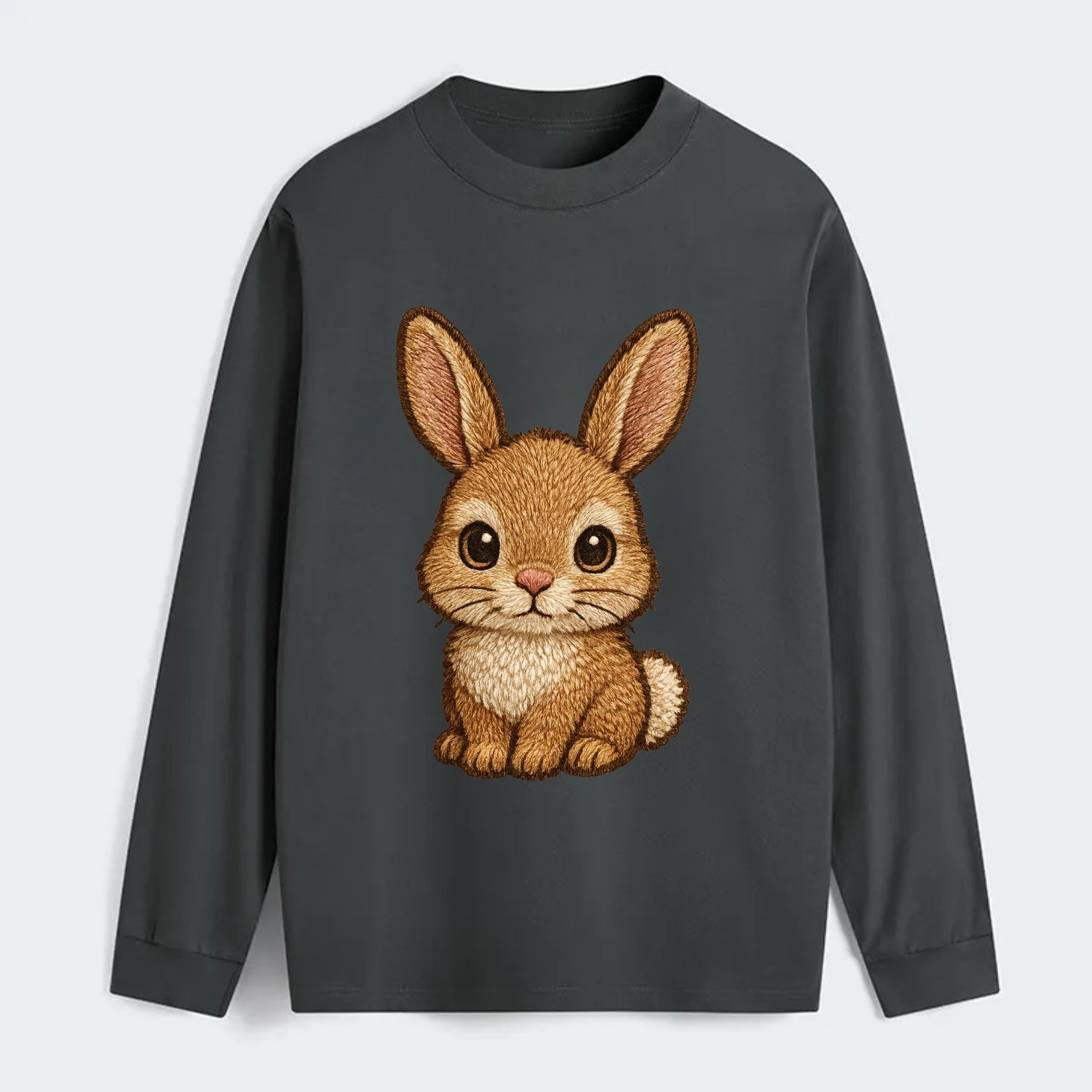 Baby Rabbit - long ears, fluffy white tail, pink nose, large brown - Classic Long Sleeve Shirt - Gray