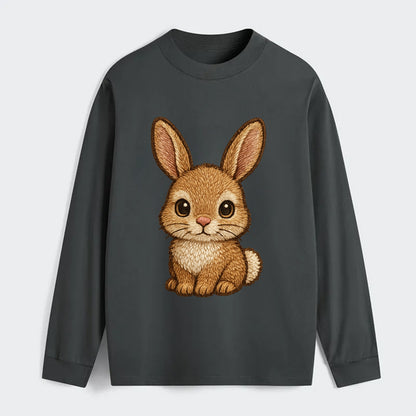 Baby Rabbit - long ears, fluffy white tail, pink nose, large brown - Classic Long Sleeve Shirt - Gray