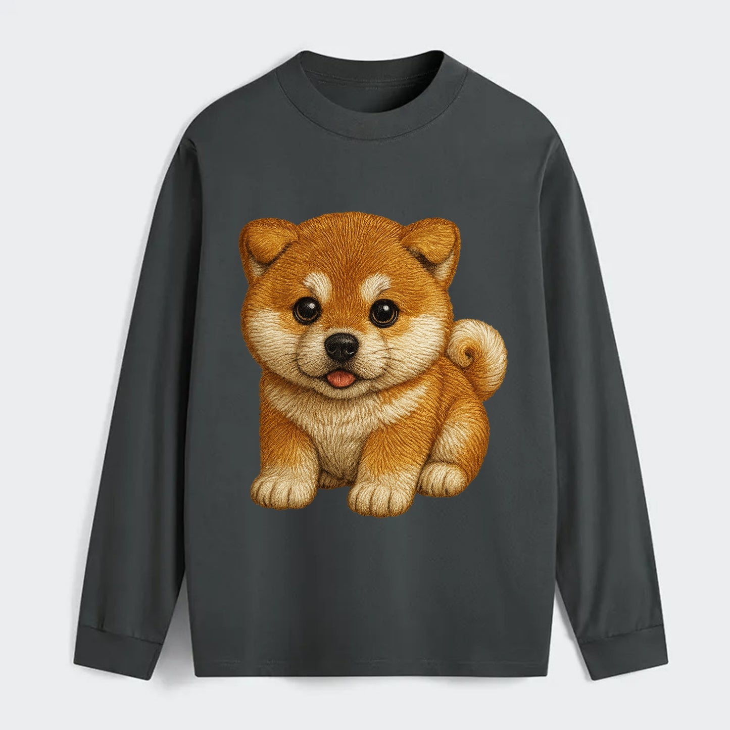Baby Akita Puppy - fluffy bear-like, curled tail, dignified eyes, - Classic Long Sleeve Shirt - Gray