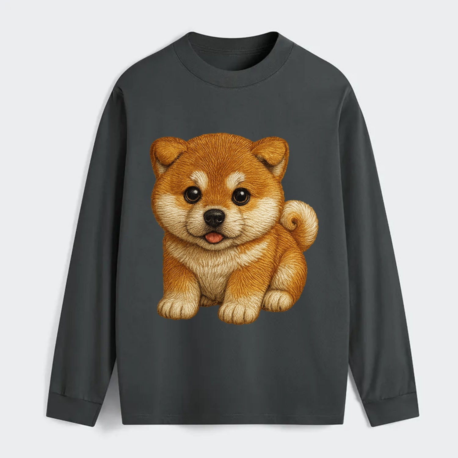 Baby Akita Puppy - fluffy bear-like, curled tail, dignified eyes, - Classic Long Sleeve Shirt - Gray