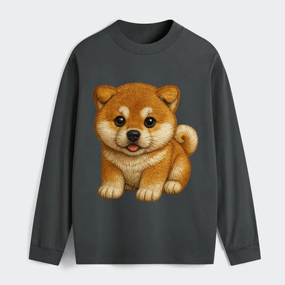 Baby Akita Puppy - fluffy bear-like, curled tail, dignified eyes, - Classic Long Sleeve Shirt - Gray