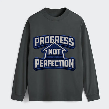 PROGRESS NOT PERFECTION - arrow with text in blue , growth mindset - Classic Long Sleeve Shirt - Gray