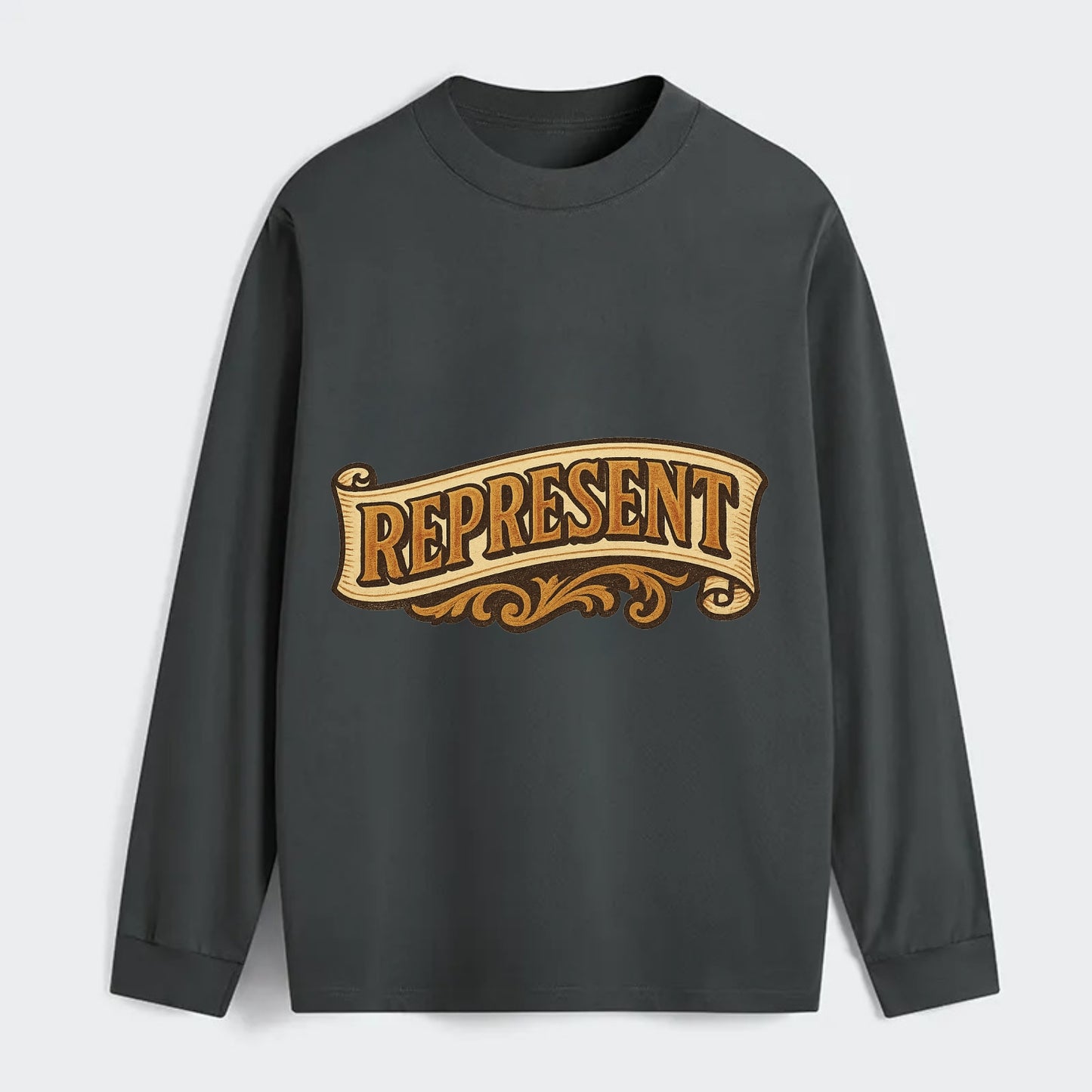 Bold typography design - "REPRESENT" - showing where you from - Classic Long Sleeve Shirt - Gray