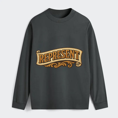 Bold typography design - "REPRESENT" - showing where you from - Classic Long Sleeve Shirt - Gray
