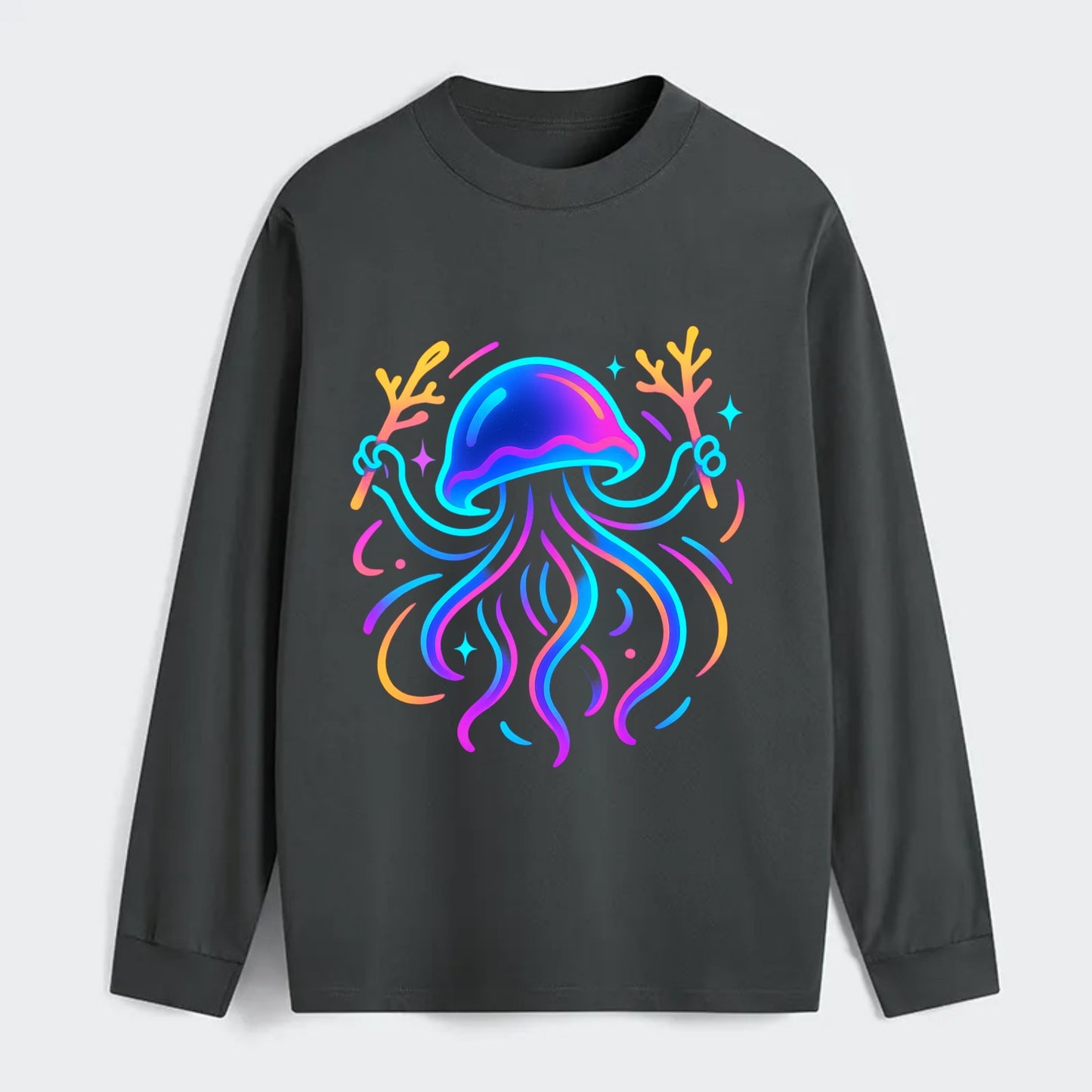 Jellyfish conducting a glow orchestra using coral batons in deep ocean - Classic Long Sleeve Shirt - Gray