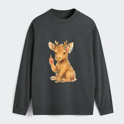 baby moose with adorable tiny antlers, one hoof raised in attitude - Classic Long Sleeve Shirt - Gray