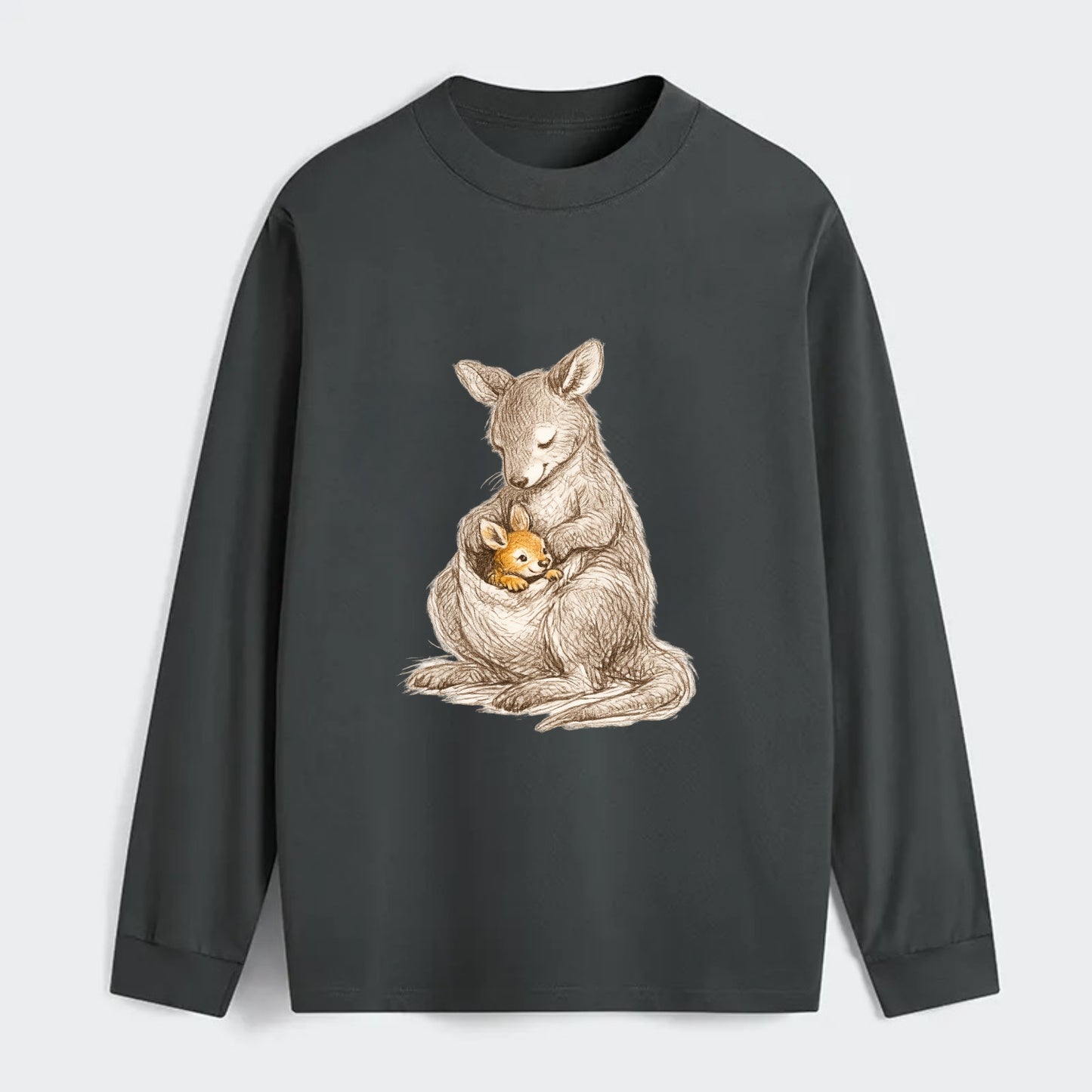 MOTHER'S POUCH | Kangaroo maternal embrace | Joey safe inside | - Classic Long Sleeve Shirt - Gray