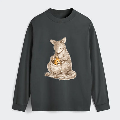 MOTHER'S POUCH | Kangaroo maternal embrace | Joey safe inside | - Classic Long Sleeve Shirt - Gray