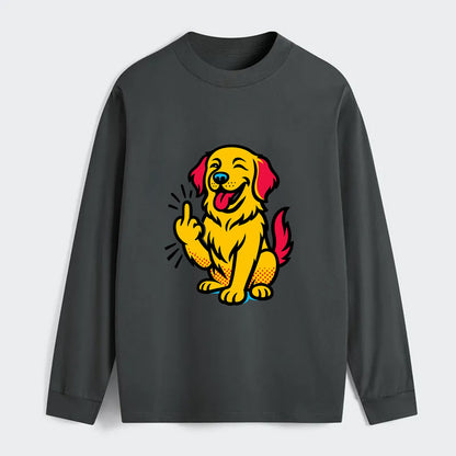 Golden Retriever with happy smile and golden coat, fluffy paw raised - Classic Long Sleeve Shirt - Gray