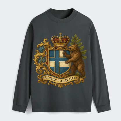 Finland Brown Bear Emblem - Classic Long Sleeve Shirt - Gray