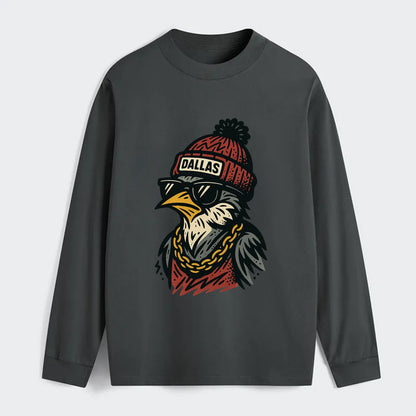 Dallas Mockingbird wearing Dallas beanie with pom pom and wayfarer - Classic Long Sleeve Shirt - Gray