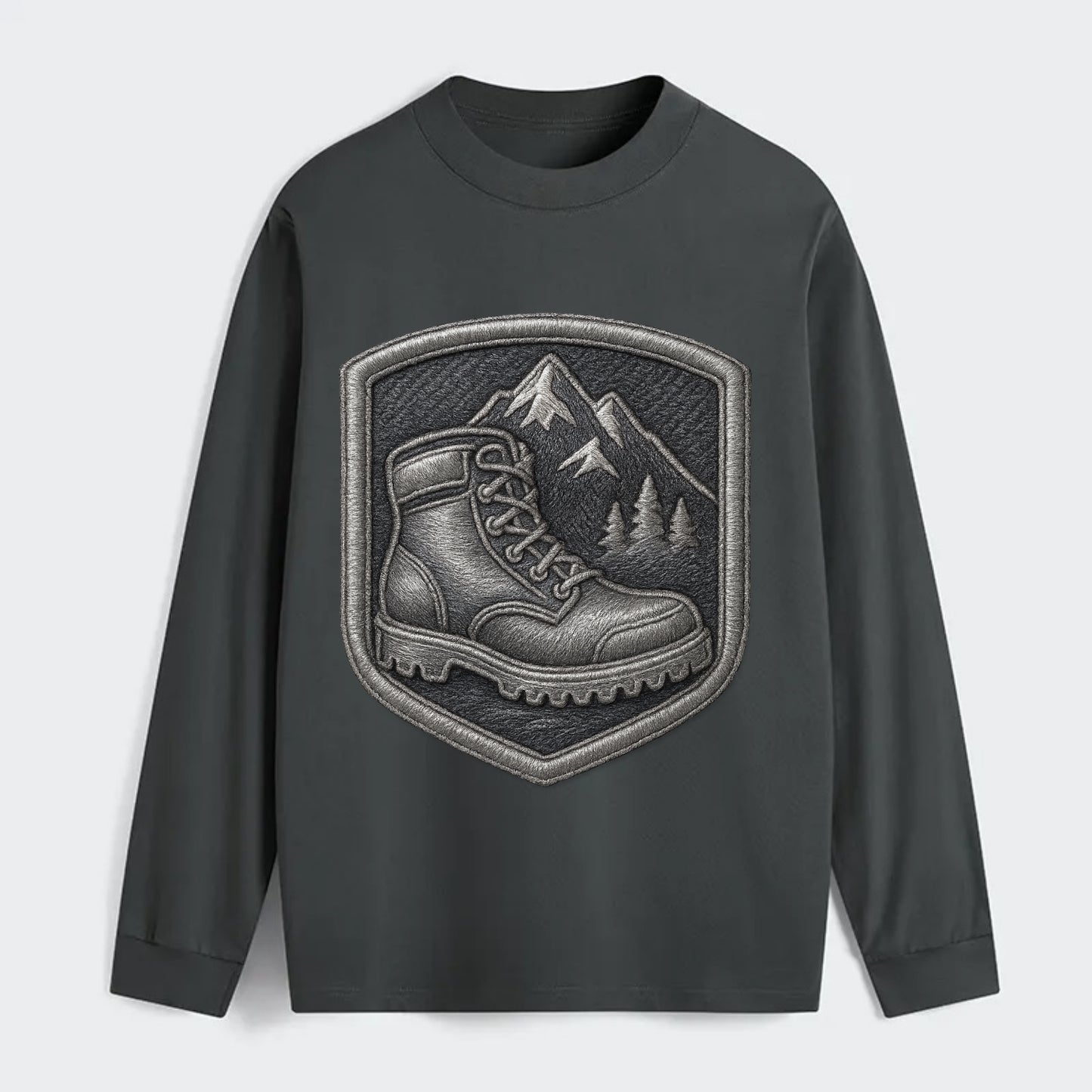 Hiking boots with mountain peak - hiker pride - Classic Long Sleeve Shirt - Gray