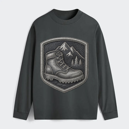 Hiking boots with mountain peak - hiker pride - Classic Long Sleeve Shirt - Gray