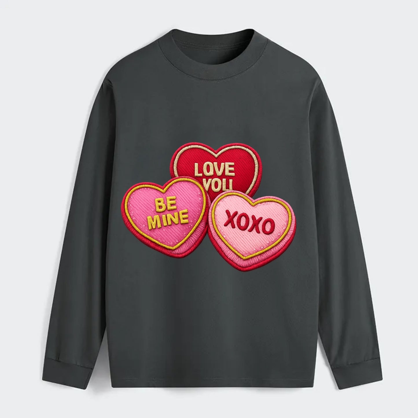 VALENTINES HEARTS - candy hearts in pink and red , love day - Classic Long Sleeve Shirt - Gray