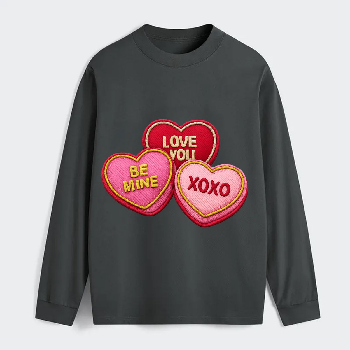 VALENTINES HEARTS - candy hearts in pink and red , love day - Classic Long Sleeve Shirt - Gray