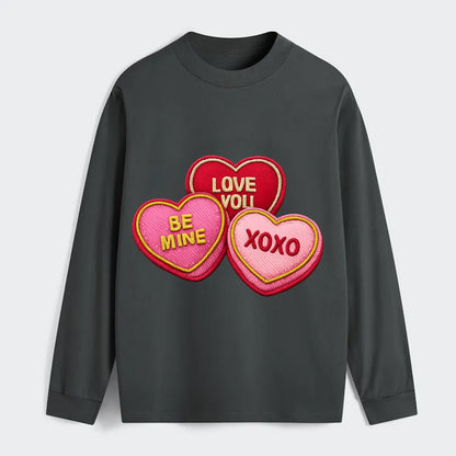 VALENTINES HEARTS - candy hearts in pink and red , love day - Classic Long Sleeve Shirt - Gray