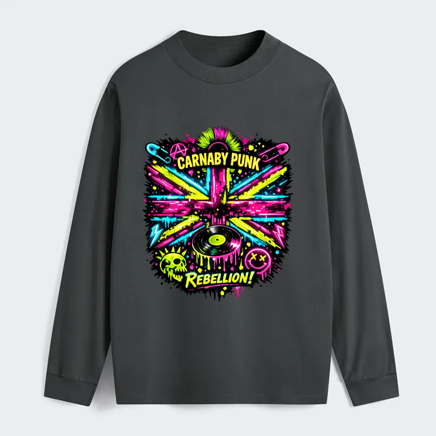 CARNABY PUNK | Swinging 60s meets 70s punk | Psychedelic Union Jack - Classic Long Sleeve Shirt - Gray