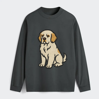 Clumber Spaniel - White with lemon markings embroidered pose - Classic Long Sleeve Shirt - Gray