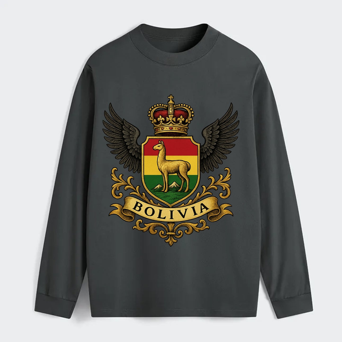 Bolivia Llama Emblem  - Classic Long Sleeve Shirt - Gray