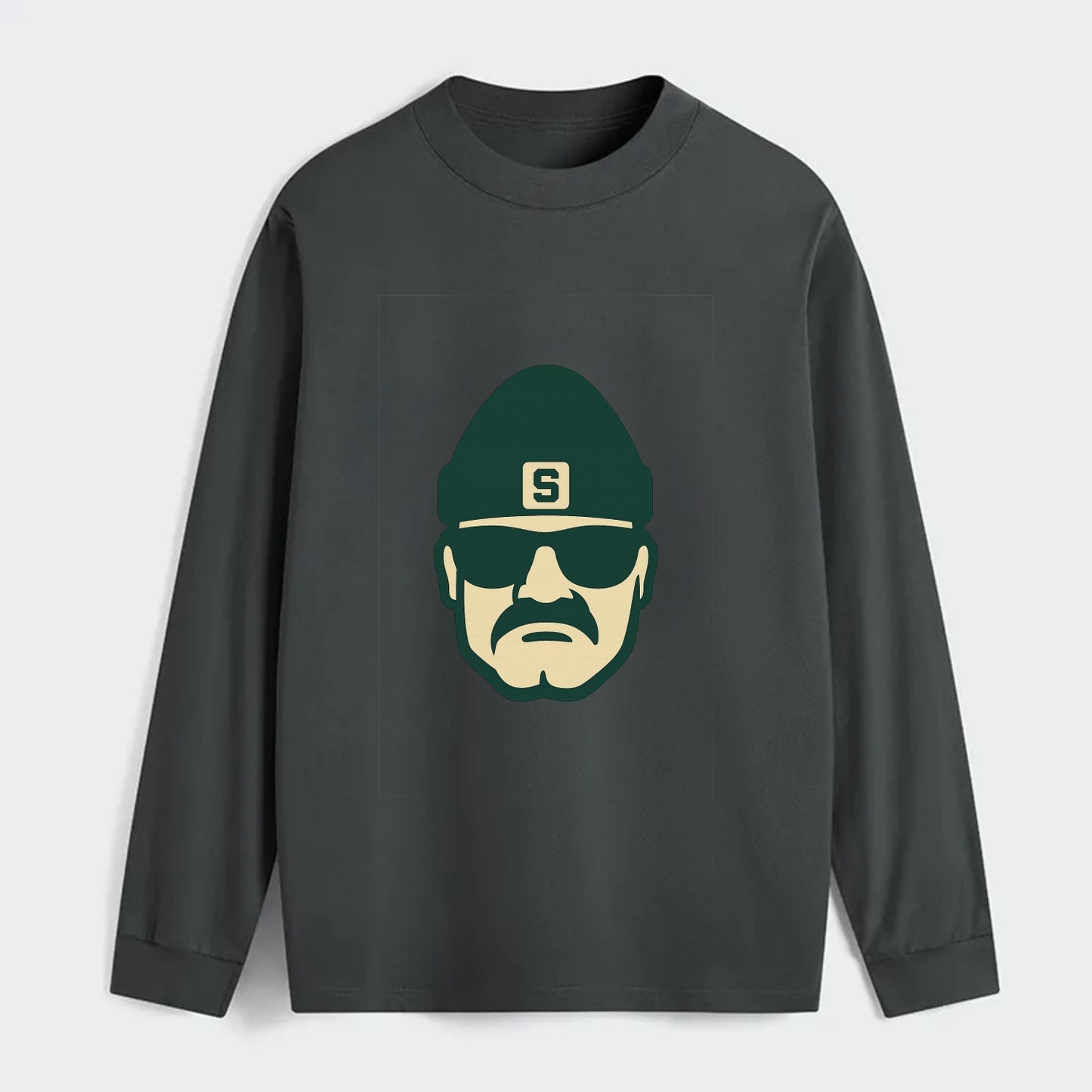 East Lansing Spartan wearing Michigan State beanie with S patch - Classic Long Sleeve Shirt - Gray