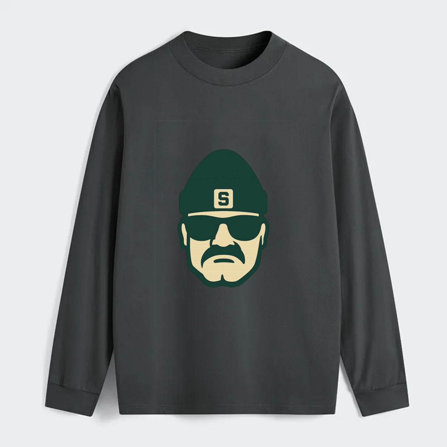 East Lansing Spartan wearing Michigan State beanie with S patch - Classic Long Sleeve Shirt - Gray