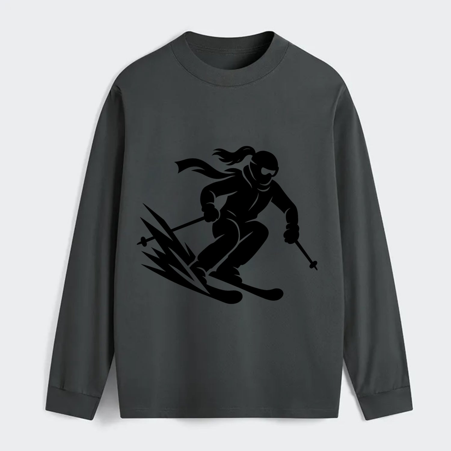 Skier carving down snowy slope - Classic Long Sleeve Shirt - Gray