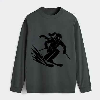 Skier carving down snowy slope - Classic Long Sleeve Shirt - Gray