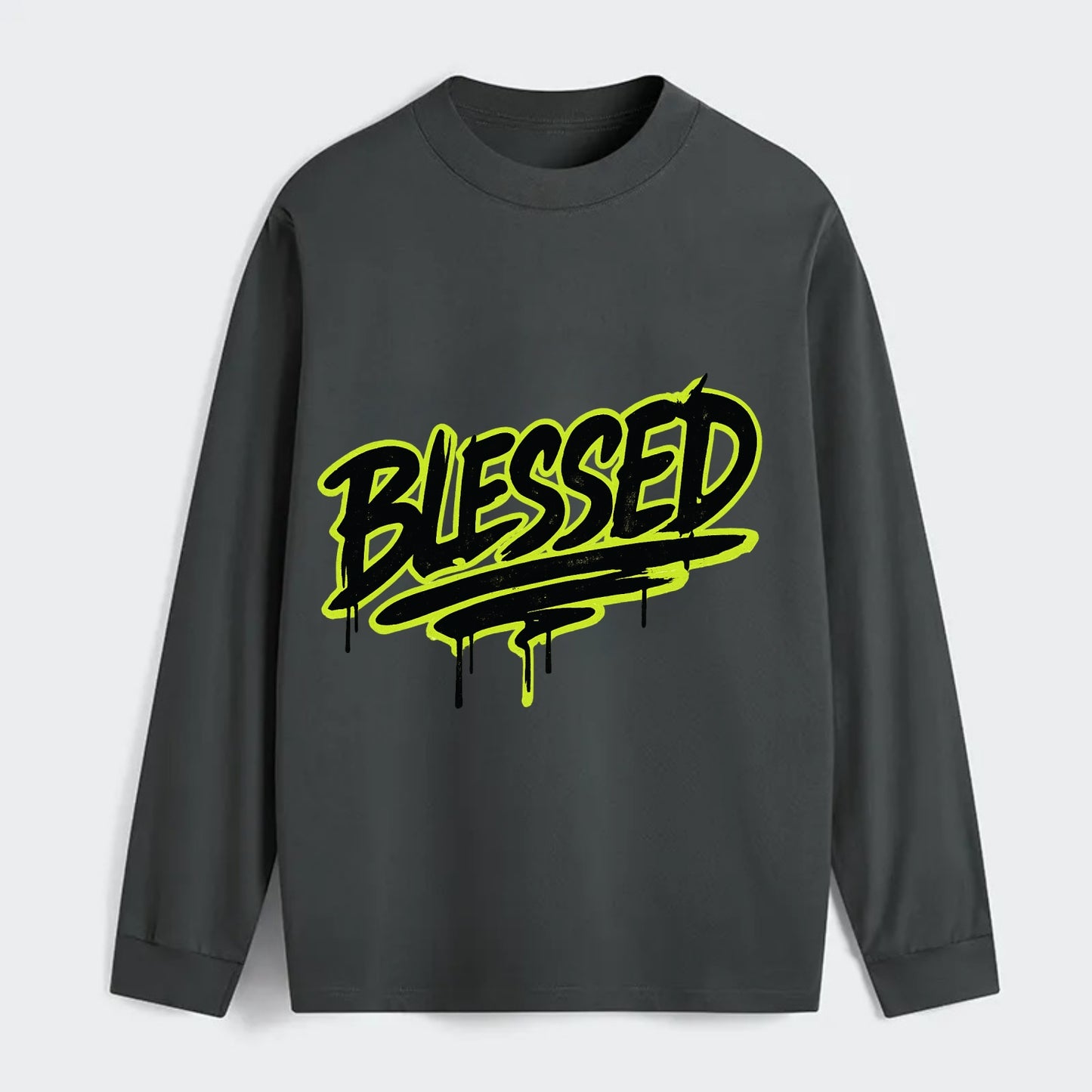 Bold typography design - "BLESSED" - recognizing good fortune, abundance - Classic Long Sleeve Shirt - Gray