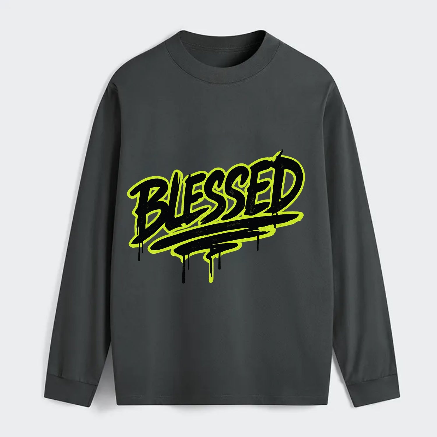 Bold typography design - "BLESSED" - recognizing good fortune, abundance - Classic Long Sleeve Shirt - Gray