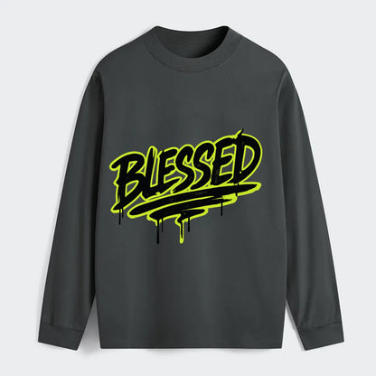 Bold typography design - "BLESSED" - recognizing good fortune, abundance - Classic Long Sleeve Shirt - Gray