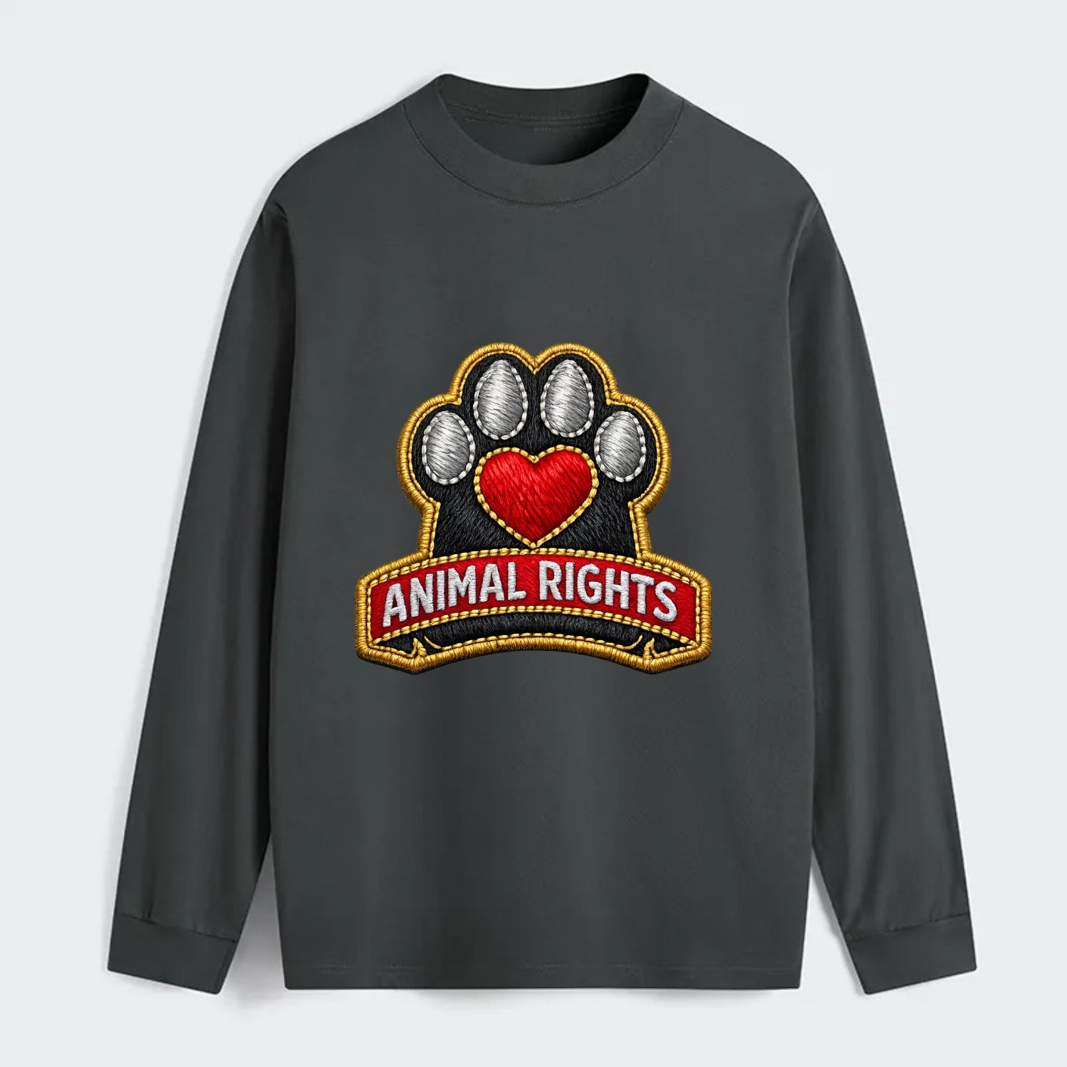 ANIMAL RIGHTS - raised paw with heart in red , advocacy - Classic Long Sleeve Shirt - Gray