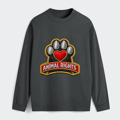 ANIMAL RIGHTS - raised paw with heart in red , advocacy - Classic Long Sleeve Shirt - Gray