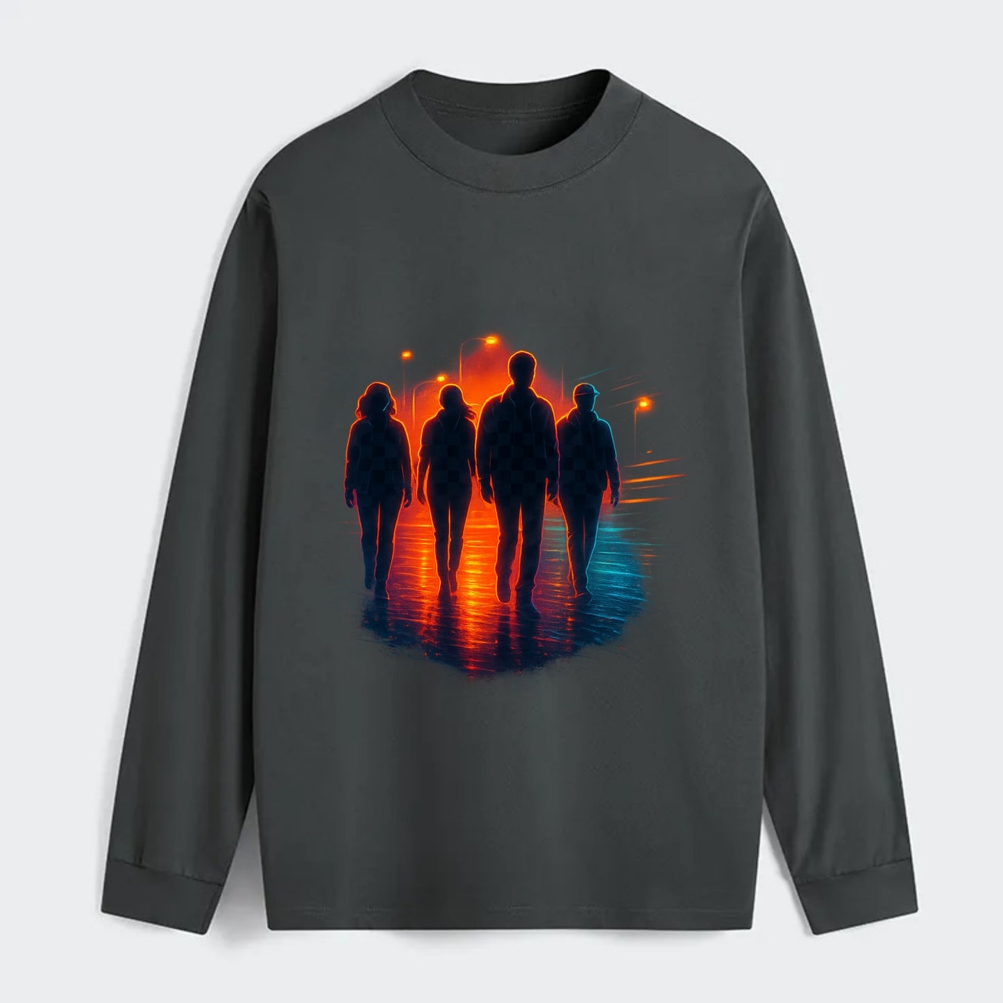 gang of silhouettes walking together at sunset by the beach - Classic Long Sleeve Shirt - Gray