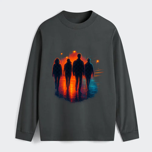 gang of silhouettes walking together at sunset by the beach - Classic Long Sleeve Shirt