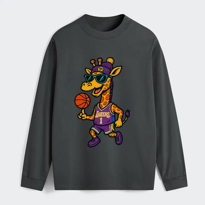 California Giraffe wearing Lakers beanie with palm tree patch and - Classic Long Sleeve Shirt - Gray