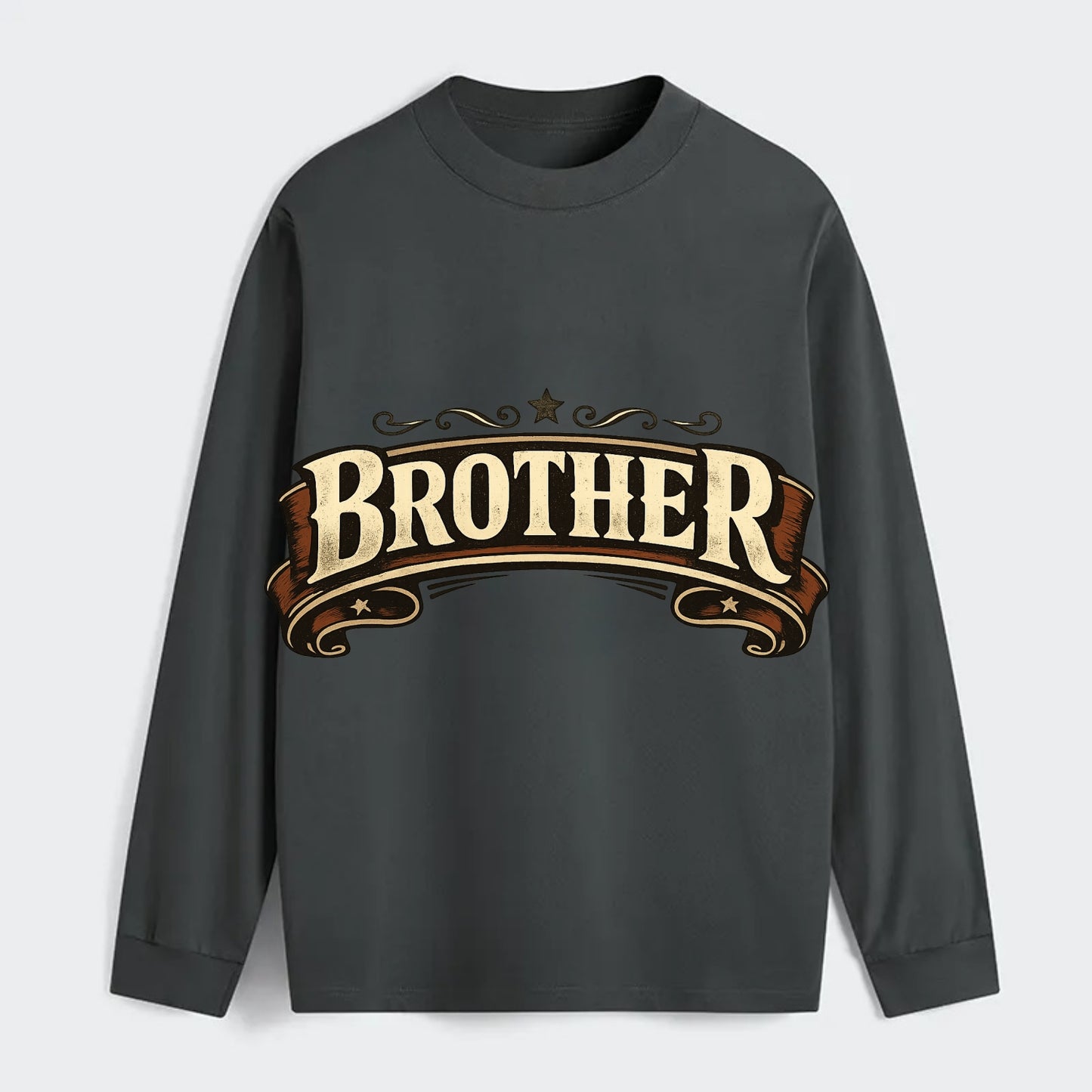Bold typography design - "BROTHER" - male bond, brotherhood - Classic Long Sleeve Shirt - Gray