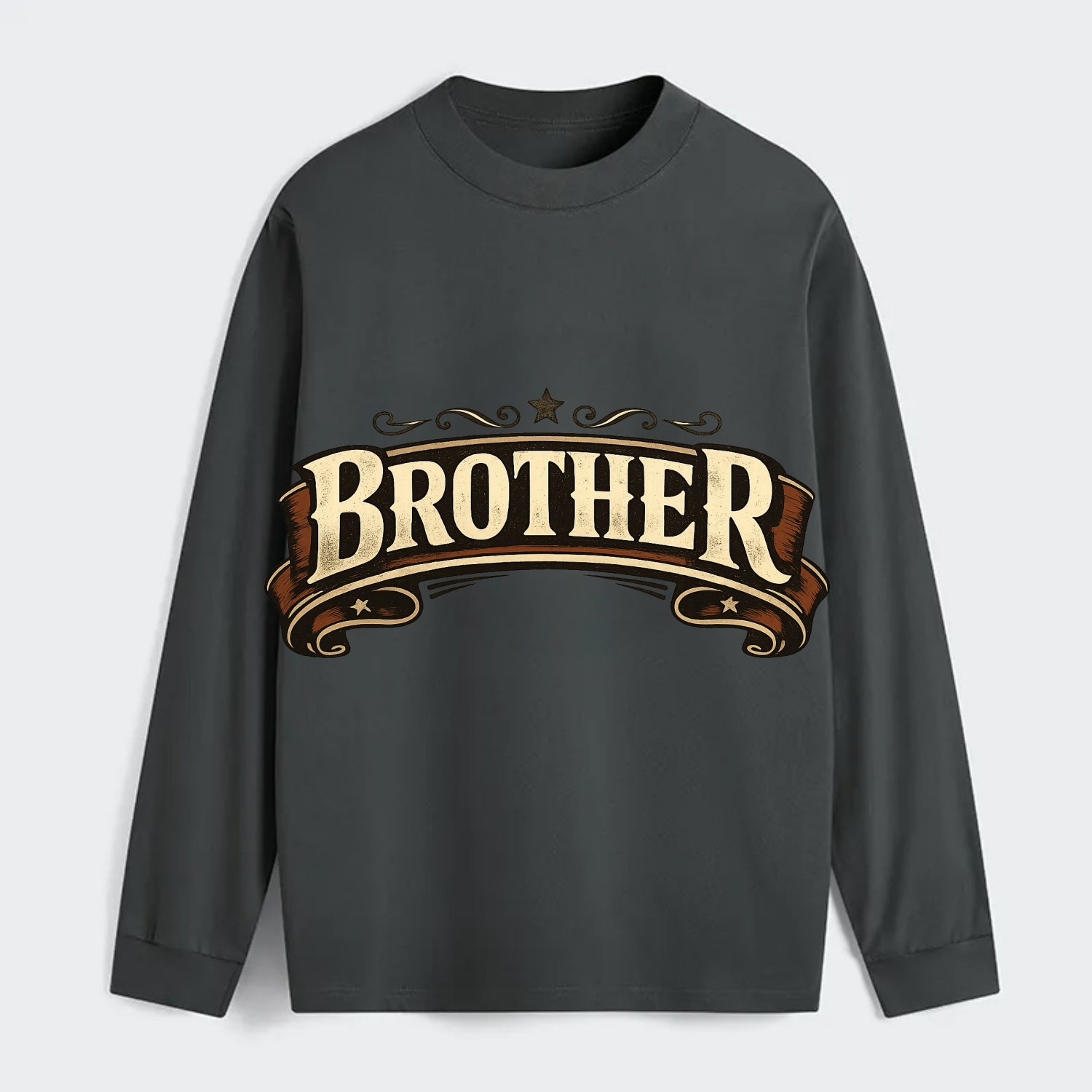 Bold typography design - "BROTHER" - male bond, brotherhood - Classic Long Sleeve Shirt - Gray