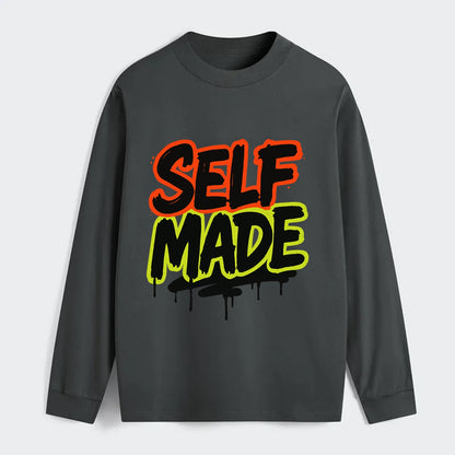 Bold typography design - "SELF MADE" - built from nothing, earned - Classic Long Sleeve Shirt - Gray