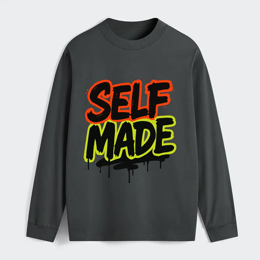 Bold typography design - "SELF MADE" - built from nothing, earned - Classic Long Sleeve Shirt - Gray