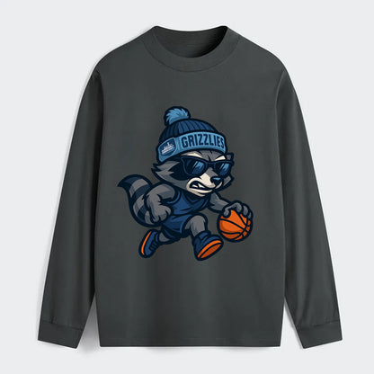 Memphis Raccoon wearing Grizzlies beanie with riverboat patch and - Classic Long Sleeve Shirt - Gray