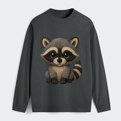 Baby Raccoon - gray fur, black mask, ringed tail, bright curious eyes, - Classic Long Sleeve Shirt - Gray