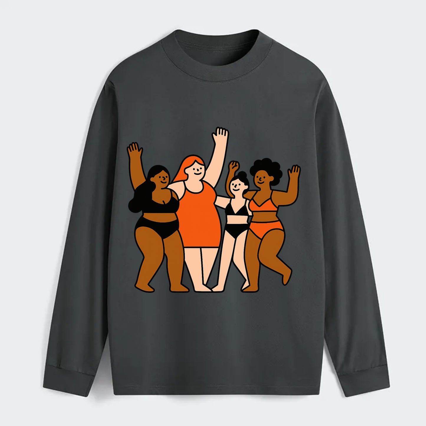 Diverse body types celebrating together - body positivity movement, all - Classic Long Sleeve Shirt - Gray